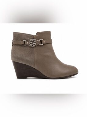 Coach Taupe Wedge Ankle Boot with Logo Buckle SW